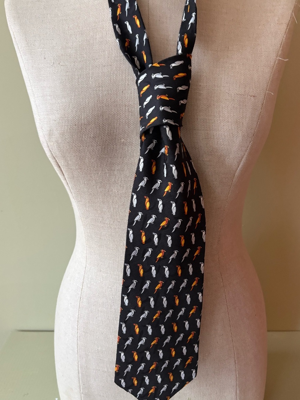 Dion Collection Black Tie  Orange White Parrot silk